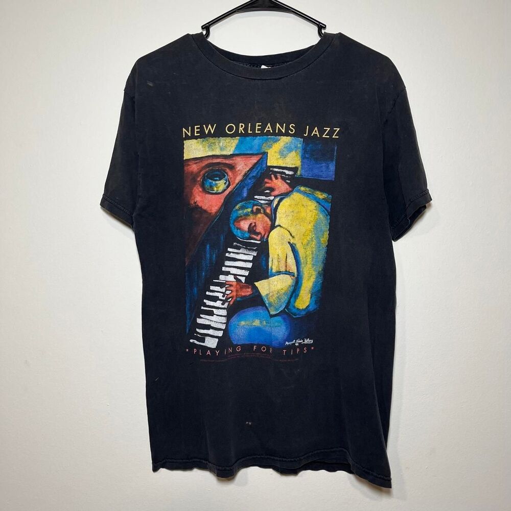 Vintage 1994 New Orleans Jazz Playing For Tips Art T-Shirt Size Medium